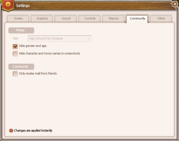Community settings tab